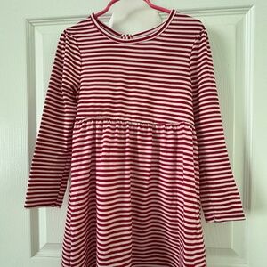 Member’s Mark Girls 4T Long Sleeve Dress – White & Red Stripes with Cutout Back
